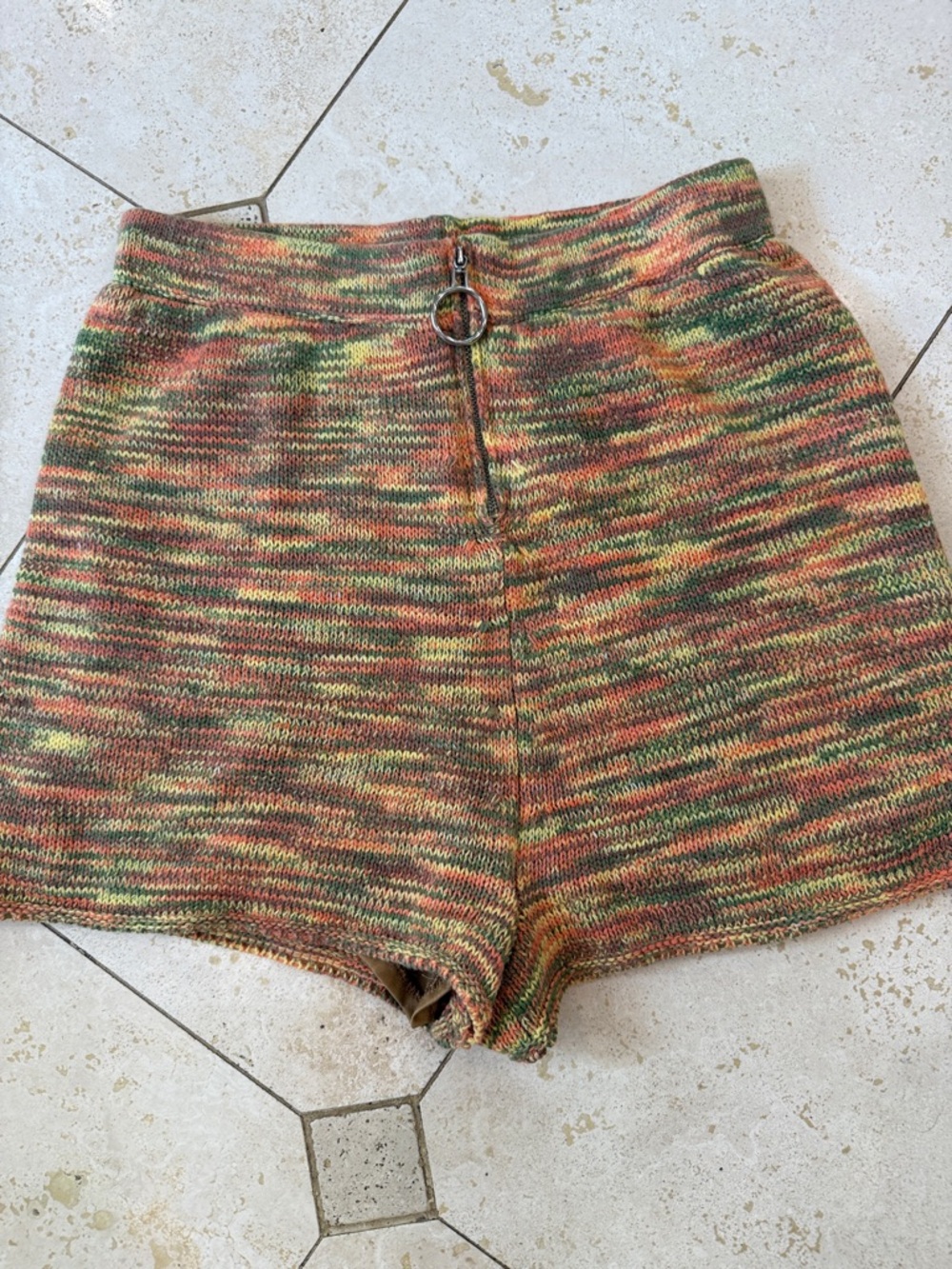 Storia High-Waist Knit Shorts in Green, Orange, Brown & Cream
